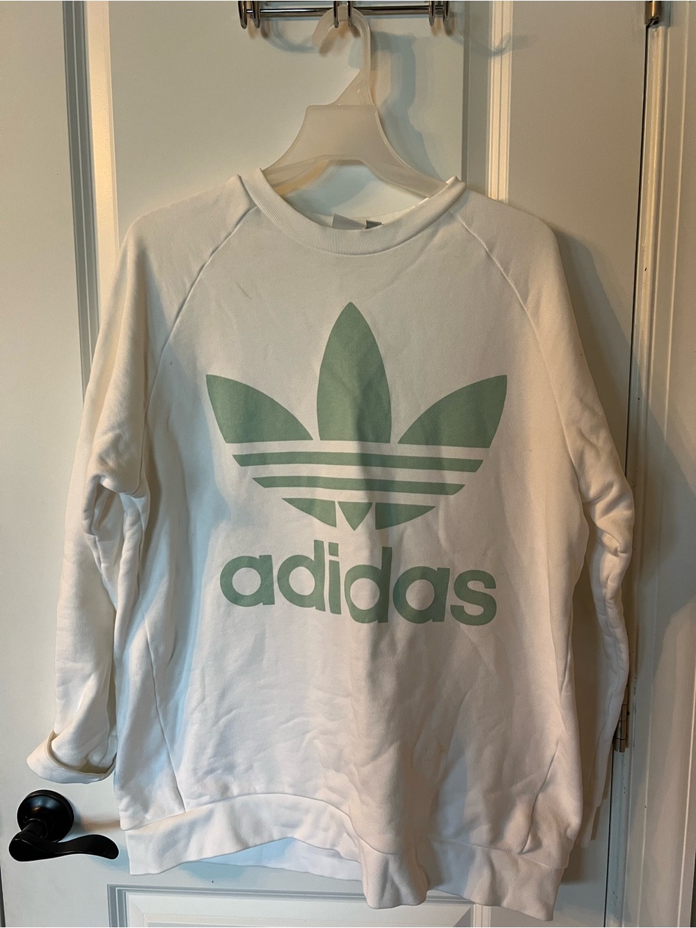 adidas White Crewneck Sweatshirt with Sage Trefoil Logo